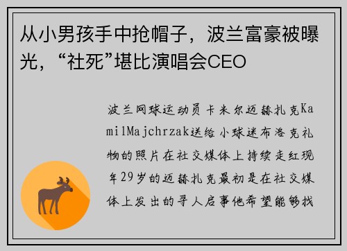 从小男孩手中抢帽子，波兰富豪被曝光，“社死”堪比演唱会CEO