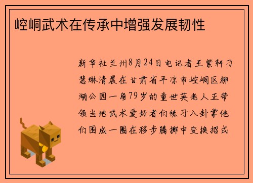 崆峒武术在传承中增强发展韧性